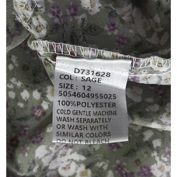 Stella Morgan US Size 8 Green w/ Purple & White Flowers Puff Sleeve Dress - Picture 5 of 5